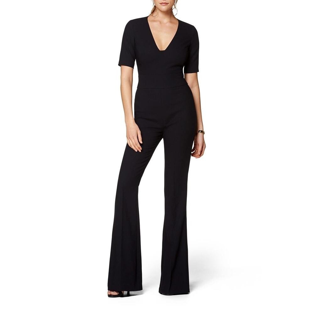 NWT SUISTUDIO Gwen Flare V-Neck‎ Black Jumpsuit 0